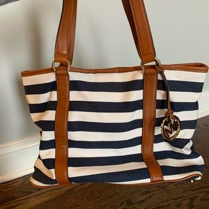 Michael kors navy blue striped tote